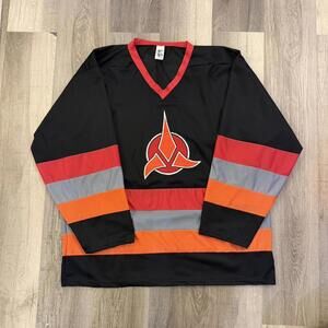1990s Vintage Star Trek: Voyager hockey jersey size XL black and orange,